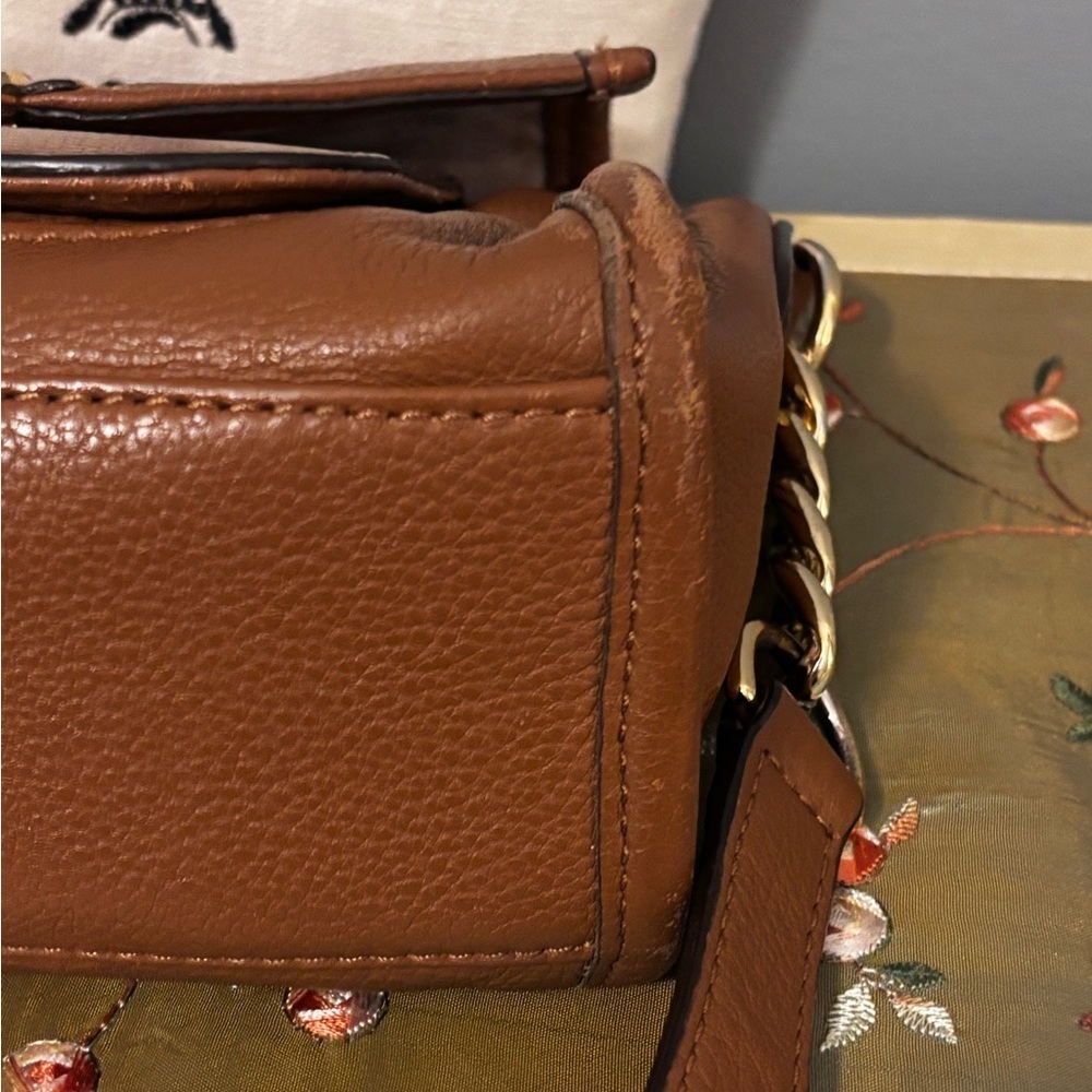 Michael Kors Margo Brown Leather Gold Chain Messenger Crossbody Bag - Picture 8 of 14